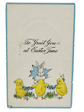 Antique 1916 To Great You at Easter Time Chicks Rabbit Egg Postcard Cancel Stamp picture