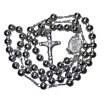 Silver Stainless Steel Beads Rosary Blessed Mother Catholic Mens Women’s Cross picture