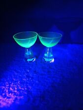 Vintage Pair Of Green  Sipping Or Shot Glasses Uranium Glass 2 3/4