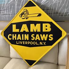 LAMB CHAIN SAW SIGN-EMBOSSED METAL-1950’s. Rare sign picture