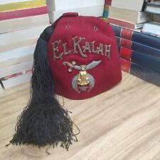 Vintage El Kalah Gold Silver Thread Jeweled Red Wool Masonic Fez 7 3/8 picture