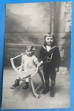 Vintage RPPC Photo Postcard Siblings Children / Studio Portrait c1910s picture
