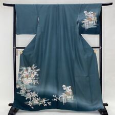 Kimono Homongi, Used, Classic Pattern, Stylish, Floral Green, Emerald Sleeve Len picture