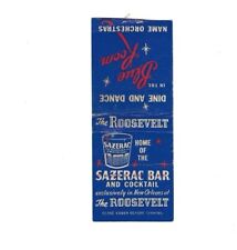 c1940s The Roosevelt New Orleans Louisiana LA Blue Room Bar Matchbook Cover picture
