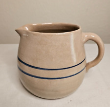 Antique Vtg Stoneware Crock Small 6” Tall Pitcher W Blue Stripes Chippy Floral picture