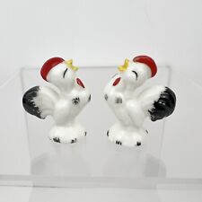 2 Vintage Josef Originals Miniature Rooster Bone China Figurine Rooster Crowing picture