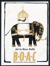 1962 BOAC B.O.A.C to New Delhi India elephant art vintage print ad picture