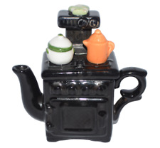Vintage Old Fashioned Stove Teapot Decorative Ceramic Black Colored Pots picture