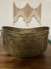 Vintage Medium Brass Hammered Planter W/ Handles Made In India 12.5” x 11” x 7” picture