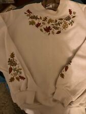 vintage estate bonworth embroidered leaves off white sweatshirt. size xs.. large picture