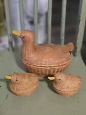 Vintage Wicker Duck Basket Set of 3, Large Duck & 2 Small Ducks. Lillian Vernon picture