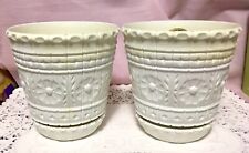 2 New LAWNWARE Vtg White Plastic Flower Pots #235 w/Saucers Light Lamp Crafts picture