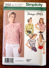 Simplicity 1692 Retro Vintage 1940's Tops Blouse Pattern Plus Size 14-22 UNCUT picture