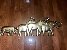 Vtg Big Syroco 7635 Elephants Herd Gold 3D Plaque Wall Decoration Accent 38” picture