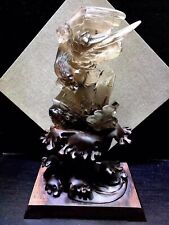 8.31LB Top Natural Smoky crystal quartz Carved crystal eagle reiki heal+stand picture