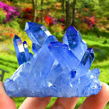 Natural Aura Blue Titanium Cluster, Quartz Gemstone Healing Crystal VUG Specimen picture