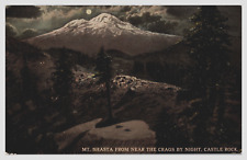 Mt Shasta near the Crags by Night Moonlight Castle Rock California Postcard picture