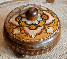 Vintage Hand Made & Painted Rosemaling Wood Bowl with Lid 6