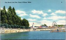 City Beach and Pier, Coeur d'Alene, Idaho - 1940s Linen Postcard - Tichnor Bros picture