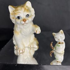 Vintage Kitsch Cat Kitten Figurine With Paw Up Bone China With Bonus Mini Cat picture