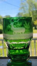 Antique Czech Bohemian Green Glass Deer Stag Highly Cut Etched Art Glass picture