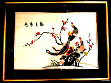 VINTAGE JAPANESE SILK EMBROIDERED PHOENIX, MATTED & FRAMED picture