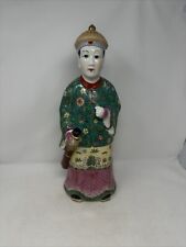 asian man statue large 18” floral robe holding sword heavy decor ceramic Rare picture
