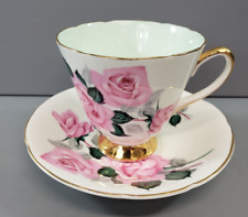 Old Royal Bone China Tea Cup & Saucer Pink Roses Gold Footed  England Vintage picture