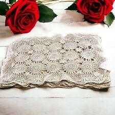 VTG Hand Crochet Lace Placemats Ecru Beige Cotton Tray Cloth Doily 14 x 20 Lot 4 picture