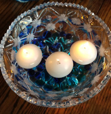 Vintage 3 footed Crystal bowl sawtooth lip floating candle/gem center piece picture