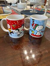 Peanuts Galerie Set of 2 Winter Christmas Peanuts Gang Snoopy Woodstock Mugs picture