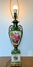 Antique VICTORIAN HandPainted Gilt Porcelain Urn Floral Table PARLOR LAMP SIGNED picture