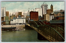 c1900s Pittsburgh Pennsylvania Skyline Erie Railroad Station Bridge Ephemera picture