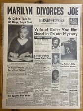 VINTAGE NEWSPAPER HEADLINE ~ MARILYN MONROE DIVORCES YANKEE JOE DIMAGGIO 1954 picture