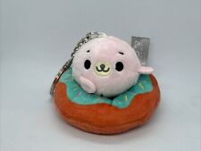 San-X Mamegoma X Doughnuts Donut Keychain Plush Pink Seal in blue frosted picture