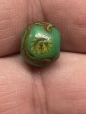 Antique Boshan Chinese Glass Bead 10.7 X 9.4 mm Green Red Gold collectible rare picture