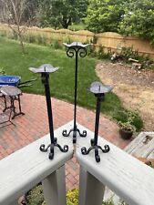 Wrought Metal Set of 3 Candle Holder Black MCM picture