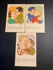 3 Vtg Fabrication Francaise E.R Paris Post Cards ~ Woman w/Military Men ~ picture