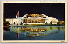 New York City~1939 World Fair~French Pavilion @ Night~Linen Postcard picture