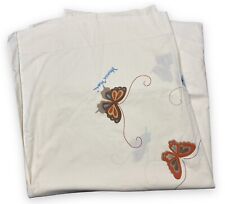 Vtg Martex Hanae Mori Full Flat Sheet Multicolor Butterflies On Cream Percale picture