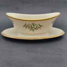 LENOX Holiday Gravy Boat Attached Underplate Holiday Holly Made in USA 24K Gold picture