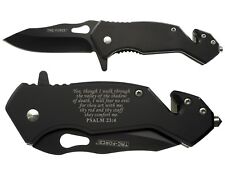 Rescue Knife 6.5'' Glass Breaker Cutter Tac-Force Black Bible Psalm 23:4 picture