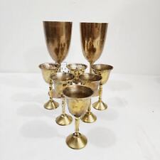 Vintage Mid-Century Modern Brass Standard & Mini Wine Goblets Stem Made in india picture