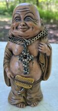 Vintage Buda Man Signed Statue Unique Hand Painted F M ‘70 Buddhism ￼Happy Fat picture