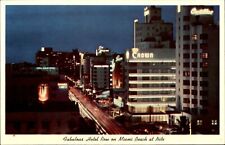 Fabulous Hotel Row on Miami Beach at Nite Florida  ~ vintage postcard picture
