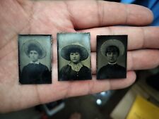 Tintype Lot Young Woman With Hats Gem Size picture