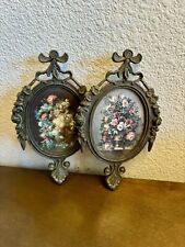 Vintage Oval Brass Floral Picture Frarmes Set of 2 Made in Italy picture