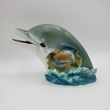 Dolphin Head Decor Figurine 5 1/2” x 8 1/2” Swimming Dolphins Wave Ocean Theme picture