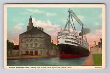 Sault Ste Marie MI-Michigan, Modern Passenger Boat, Poe Lock, Vintage Postcard picture