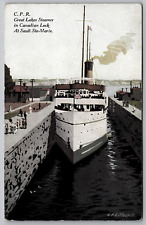 Postcard CPR 1927 Great Lakes Steamer Ship Boat Locks Sault Ste Marie Canada picture